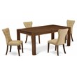 Pemberly Row 5-Piece Wood Dining Set in Walnut with Linen Fabric Seats