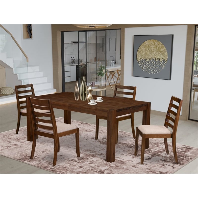 Pemberly Row 5-Piece Dining Set in Antique Walnut and Light Tan Upholstery