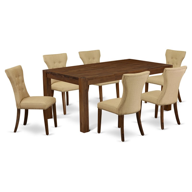 Pemberly Row 7-Piece Wood Dining Set with Parson Chairs in Walnut