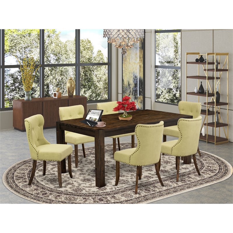 Pemberly Row 7-Piece Jacobean Brown Dining Set with Limelight Upholstery