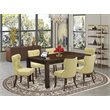 Pemberly Row 7-Piece Jacobean Brown Dining Set with Limelight Upholstery