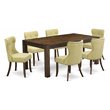 Pemberly Row 7-Piece Jacobean Brown Dining Set with Limelight Upholstery