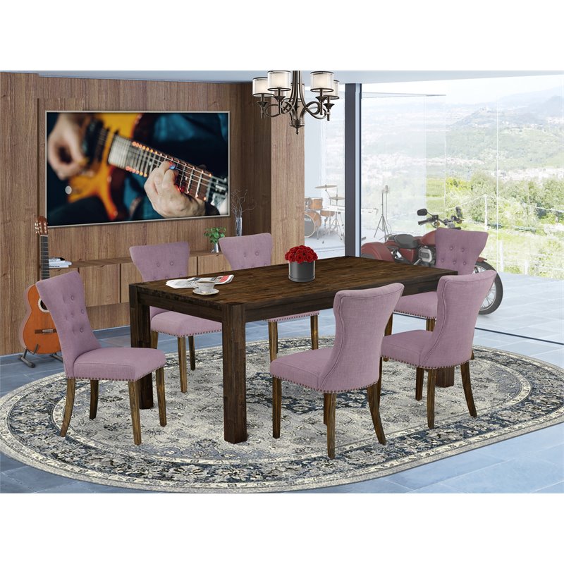 Pemberly Row 7-Piece Dining Set with Linen Upholstery in Jacobean Brown