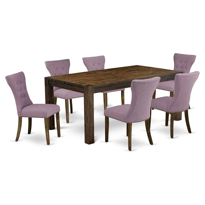 Pemberly Row 7-Piece Dining Set with Linen Upholstery in Jacobean Brown