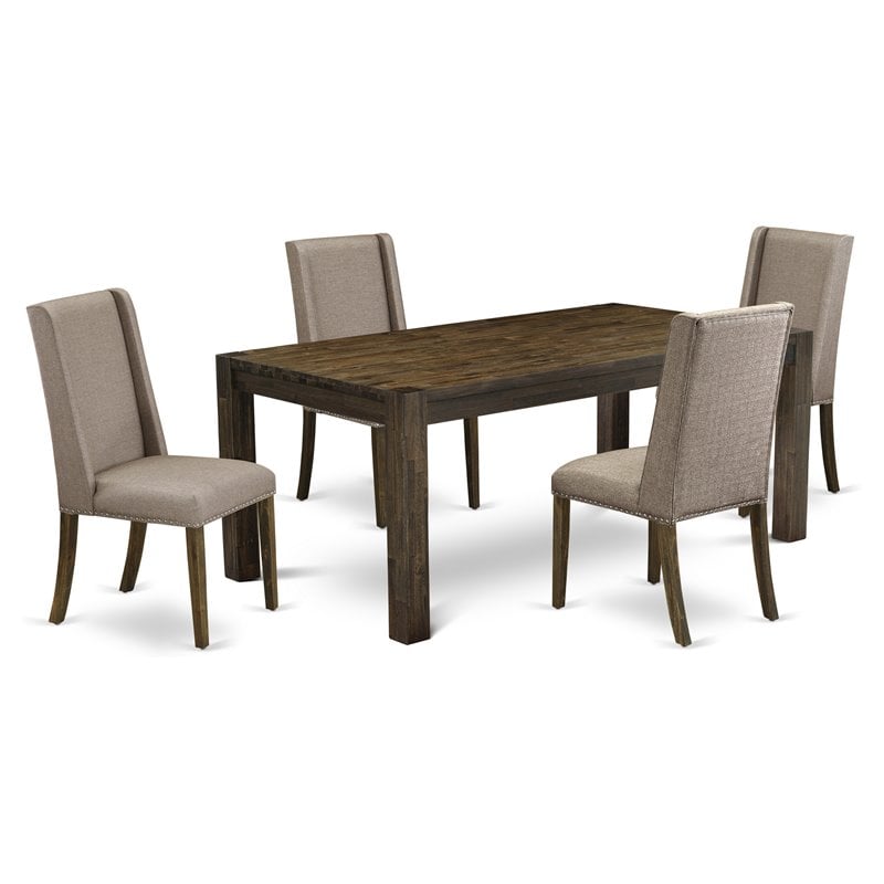 Pemberly Row 5-Piece Wood Dinette Set with Brown Table and Khaki Chairs