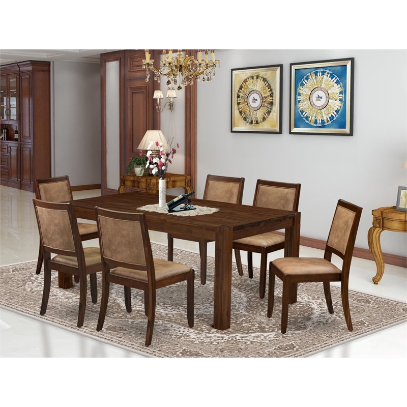 Pemberly Row 7-Piece Dining Set in Antique Walnut with Faux Leather