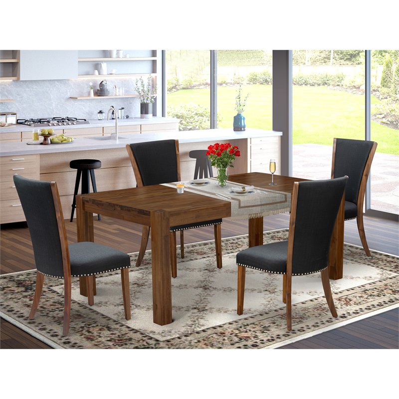 Pemberly Row 5-Piece Dining Set with Wood Table and Parson Chairs in Walnut