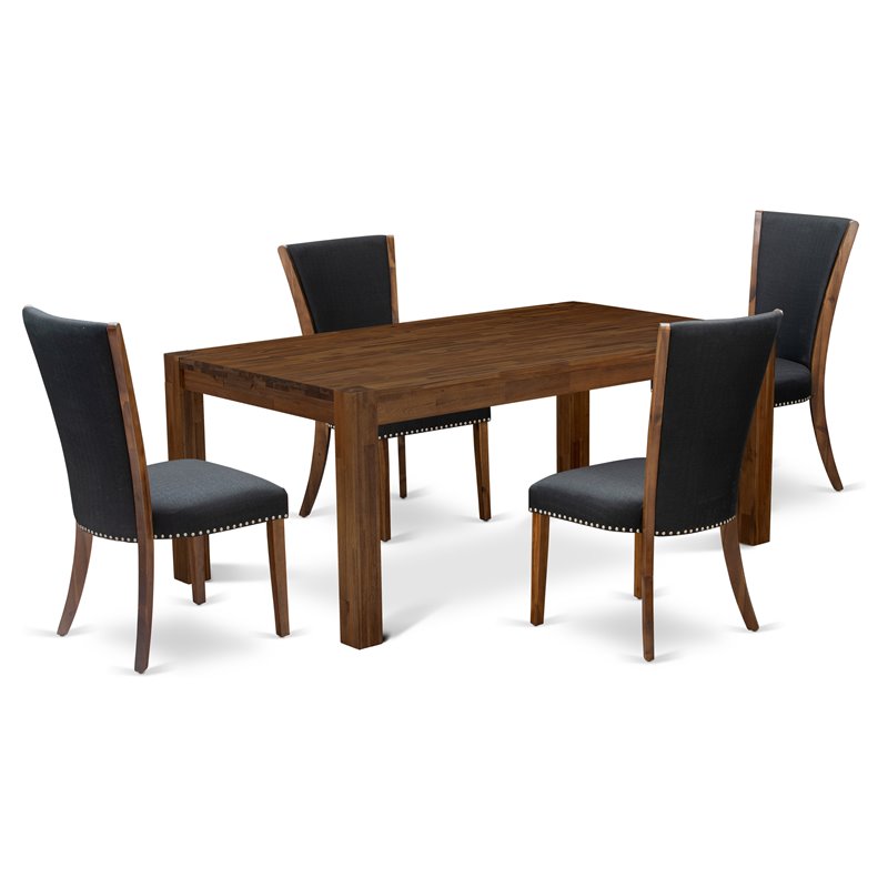 Pemberly Row 5-Piece Dining Set with Wood Table and Parson Chairs in Walnut