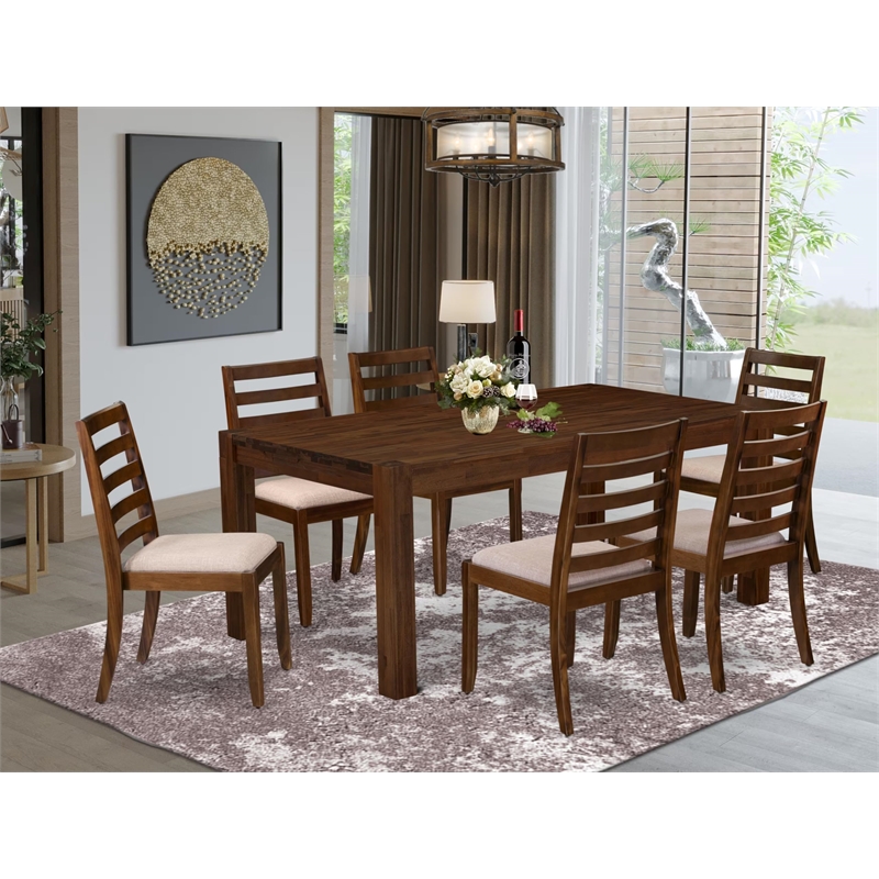Pemberly Row 7-Piece Dining Set with Rubberwood Table and Acacia Chairs