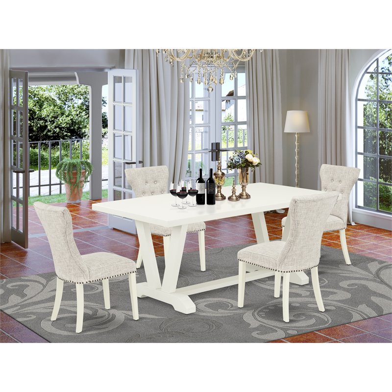 Pemberly Row 5-Piece Dinette Set with Rubber Wood Frame in Linen White