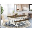 Pemberly Row 6-Piece Dining Set with Bench in Cream Linen White Finish