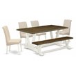 Pemberly Row 6-Piece Dining Set with Bench in Cream Linen White Finish