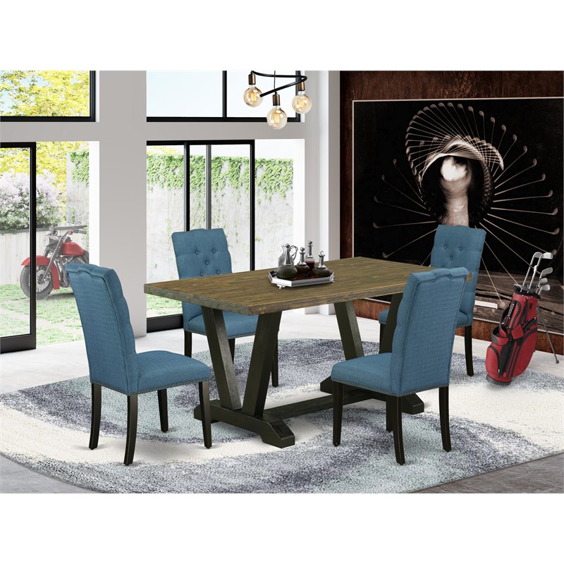 Pemberly Row 5-Piece Dining Set with Wire Brushed Black Finish Table