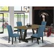 Pemberly Row 5-Piece Dining Set with Wire Brushed Black Finish Table