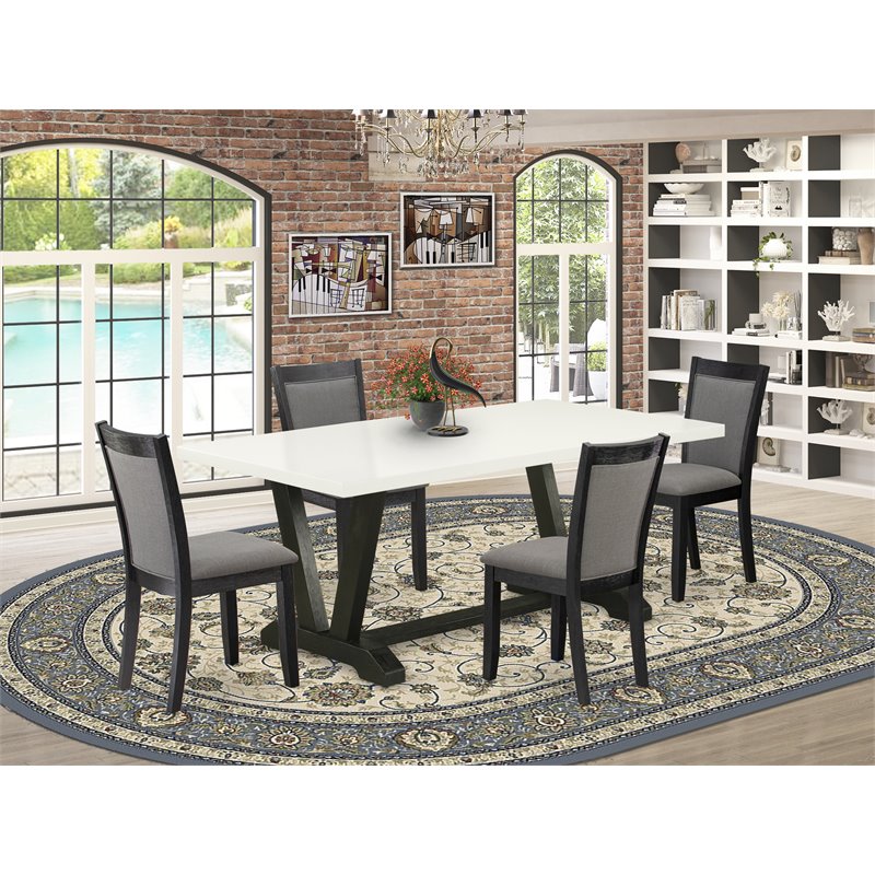 Pemberly Row 5-Piece Dining Set in Black and Gray with Linen Upholstery
