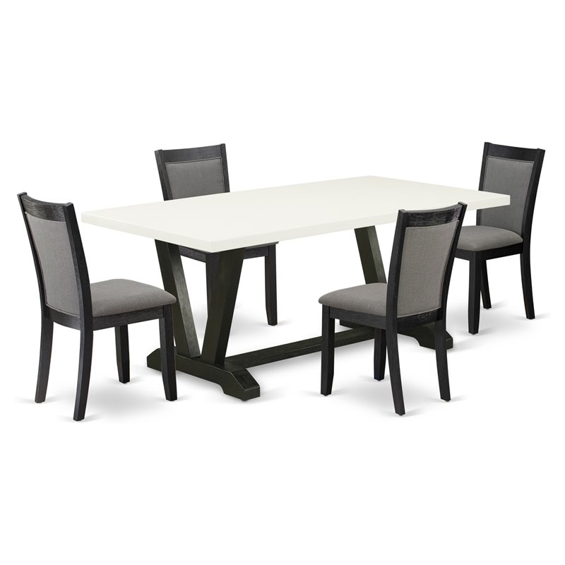 Pemberly Row 5-Piece Dining Set in Black and Gray with Linen Upholstery