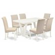 Pemberly Row 7-Piece Dining Set with Cream Table and Upholstered Chairs