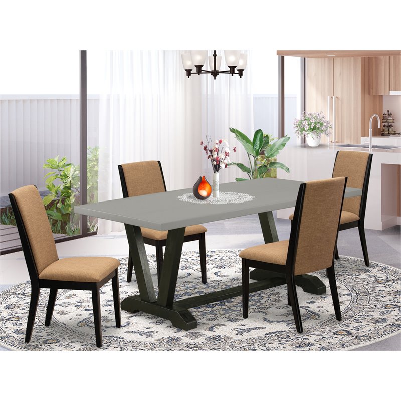 Pemberly Row 5-Piece Dining Table Set with Cement Top and Black Finish