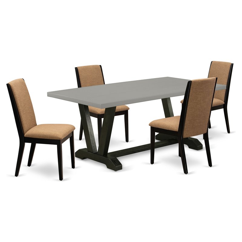 Pemberly Row 5-Piece Dining Table Set with Cement Top and Black Finish