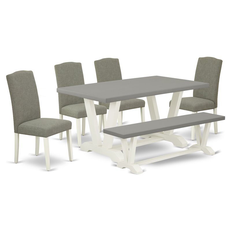 Pemberly Row 6-Piece Wood Dining Set with Cream Upholstery in Multi-Color