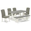 Pemberly Row 6-Piece Wood Dining Set with Cream Upholstery in Multi-Color