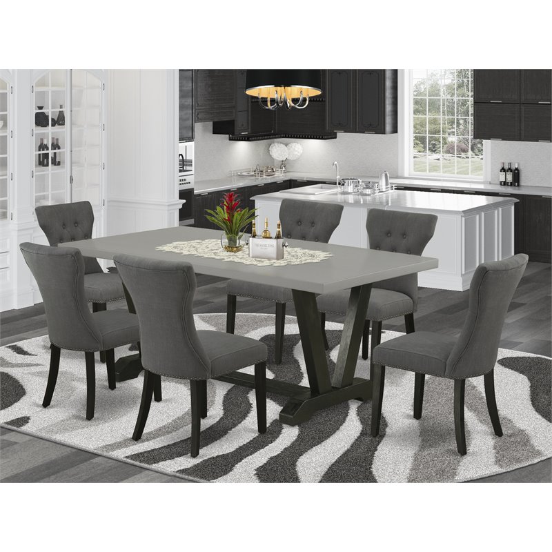 Pemberly Row 7-Piece Wood Dining Table Set in Dark Gotham Gray