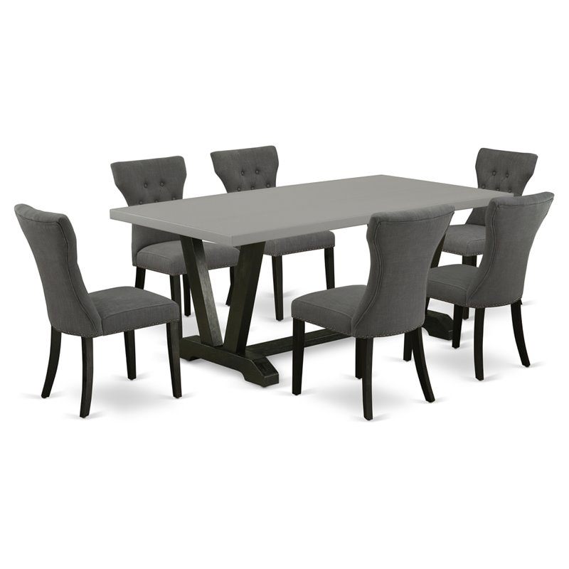 Pemberly Row 7-Piece Wood Dining Table Set in Dark Gotham Gray