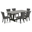 Pemberly Row 7-Piece Wood Dining Table Set in Dark Gotham Gray