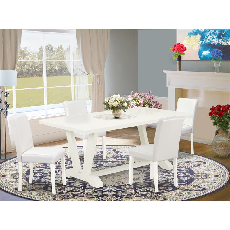 Pemberly Row 5-Piece Rubber Wood Dining Set with PU Leather Chairs