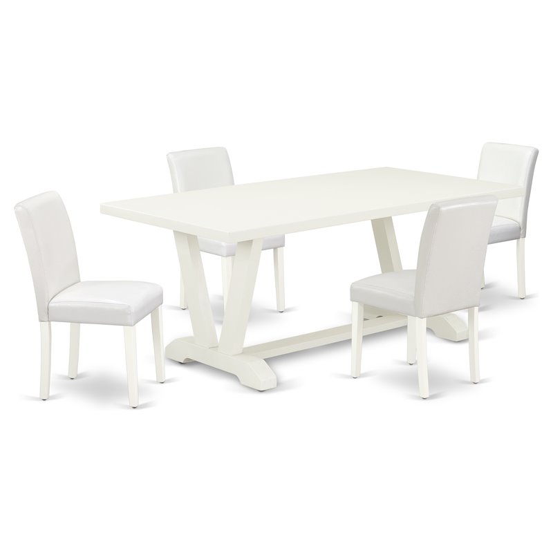 Pemberly Row 5-Piece Rubber Wood Dining Set with PU Leather Chairs