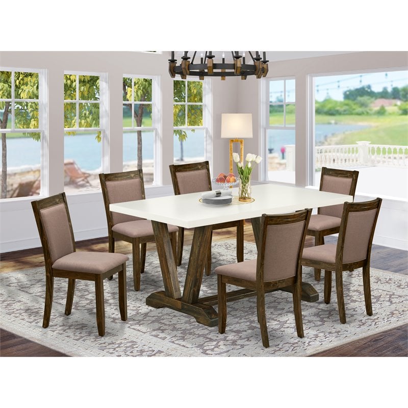 Pemberly Row 7-Piece Acacia Wood Dining Set in Coffee/Jacobean Finish