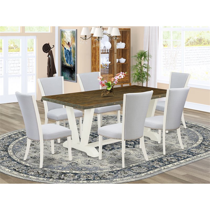 Pemberly Row 7-Piece Wood Dining Table Set in White/Gray Finish