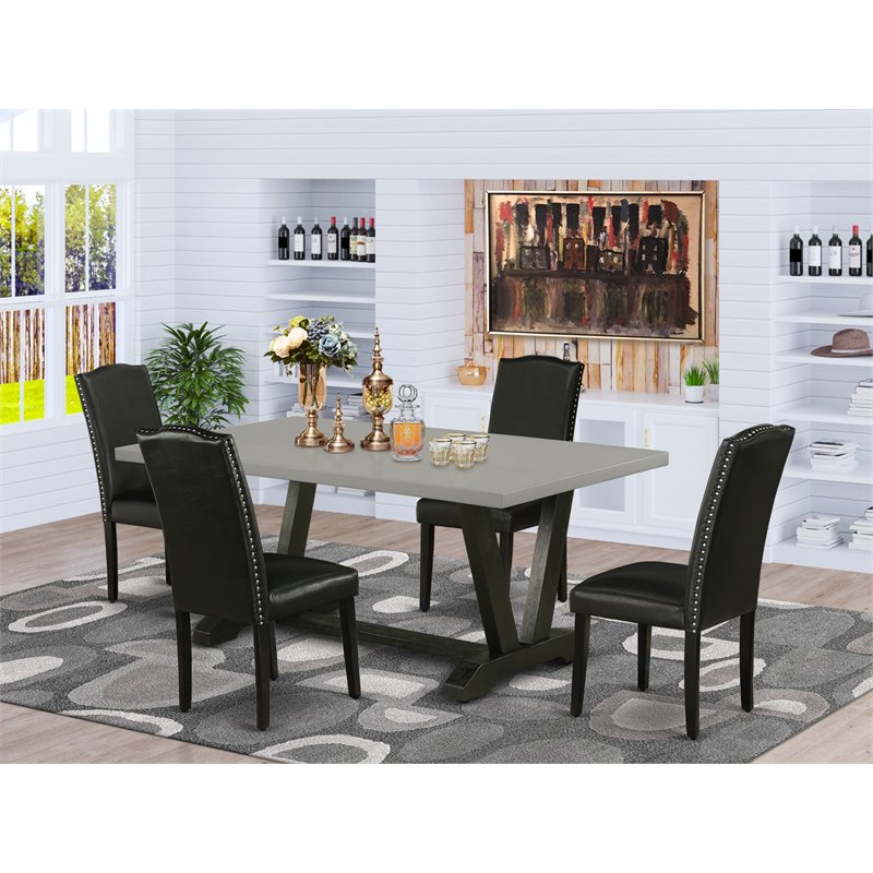 Pemberly Row 5-Piece Traditional Wood Dining Set in Black Finish