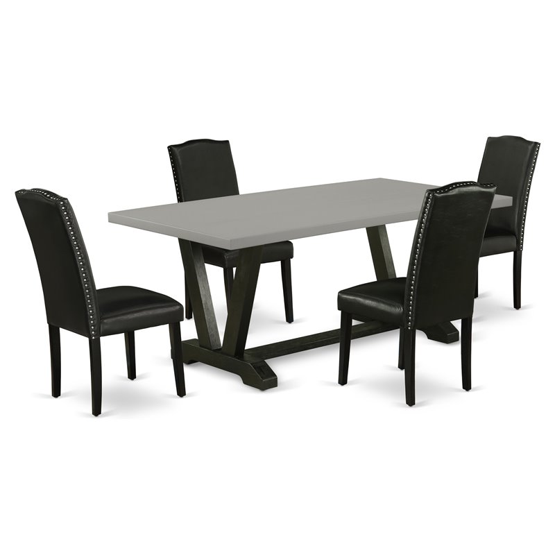 Pemberly Row 5-Piece Traditional Wood Dining Set in Black Finish