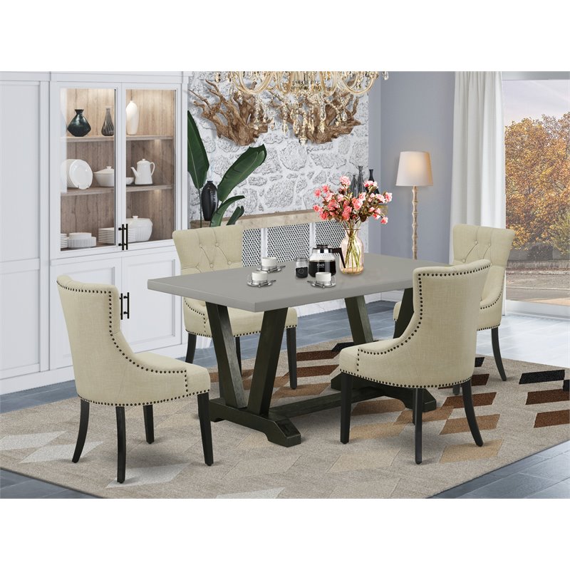 Pemberly Row 5-Piece Table Set with Upholstered Chairs in Black Finish