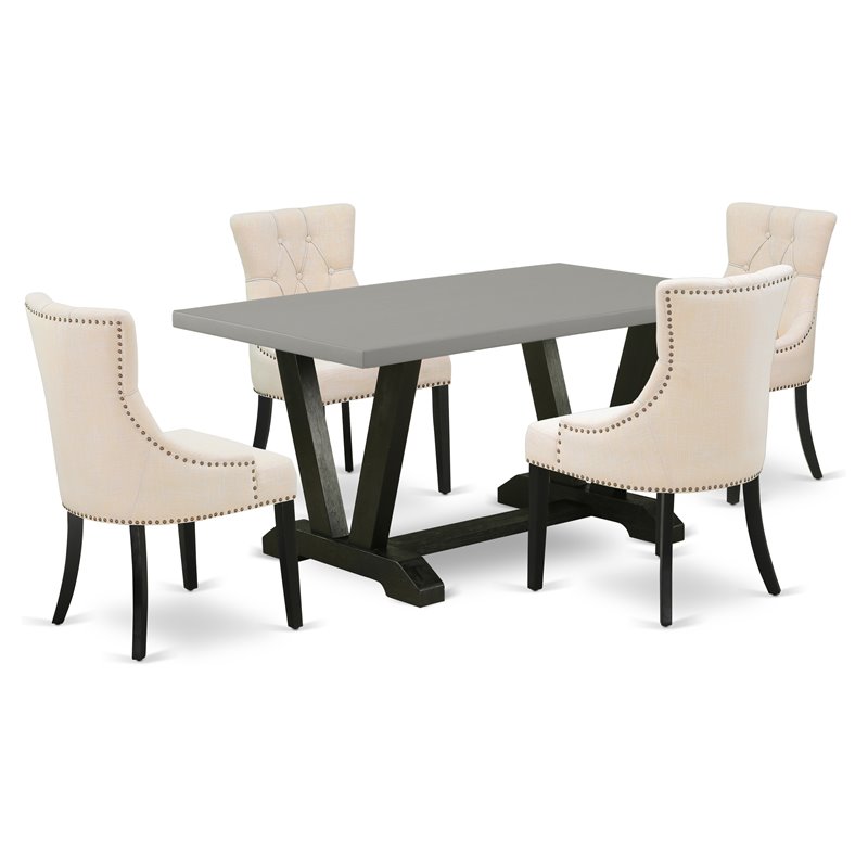Pemberly Row 5-Piece Table Set with Upholstered Chairs in Black Finish