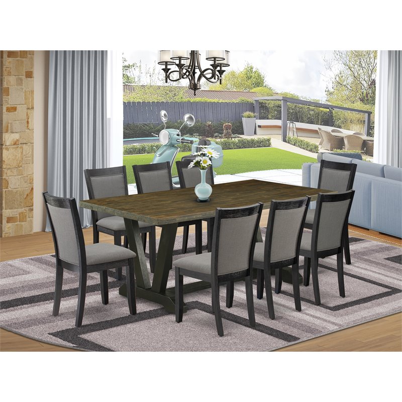 Pemberly Row 9-Piece Rubber Wood Dining Set in Distressed Jacobean Finish