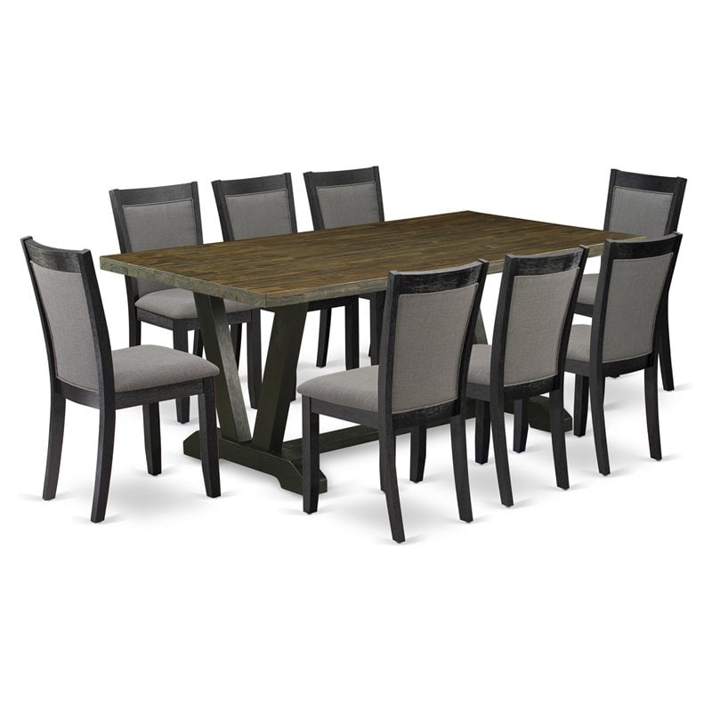 Pemberly Row 9-Piece Rubber Wood Dining Set in Distressed Jacobean Finish