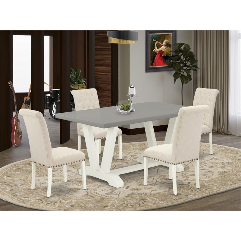 Pemberly Row 5-Piece Wood Dining Table Set in Linen White & Light Beige