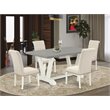 Pemberly Row 5-Piece Wood Dining Table Set in Linen White & Light Beige