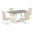 Pemberly Row 5-Piece Wood Dining Table Set in Linen White & Light Beige