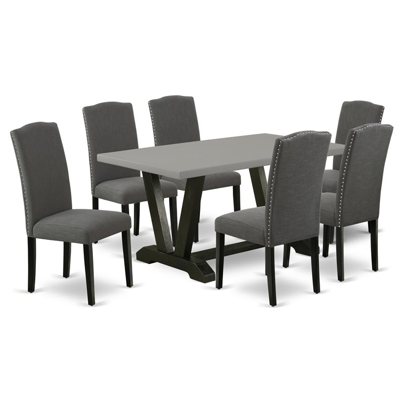 Pemberly Row 7-Piece Wood Dining Set in Dark Gotham Gray and Cement