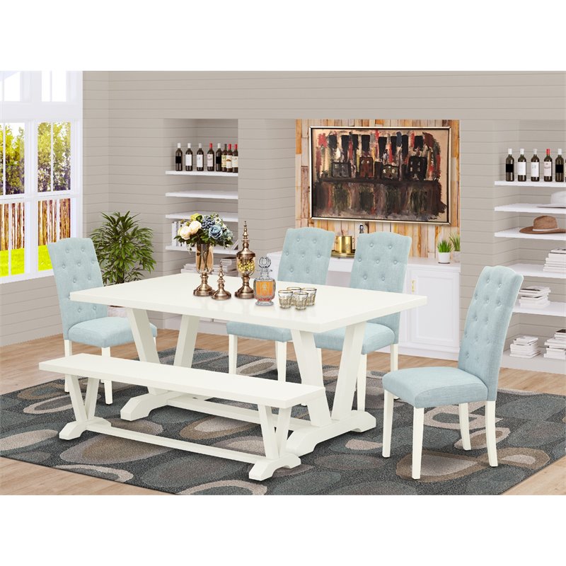 Pemberly Row 6-Piece Dining Set with Linen Seats and White Finish