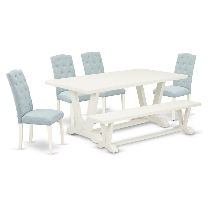 Pemberly Row 6-Piece Dining Set with Linen Seats and White Finish
