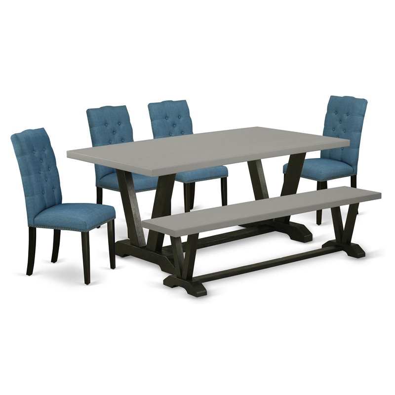 Pemberly Row 6-Piece Wood Dining Table Set in Black and Blue