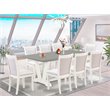 Pemberly Row 9-Piece Wood Dining Set with Linen Chairs in White/Cream