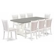Pemberly Row 9-Piece Wood Dining Set with Linen Chairs in White/Cream