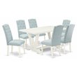 Pemberly Row 7-Piece Wood Dining Set in Linen White and Baby Blue