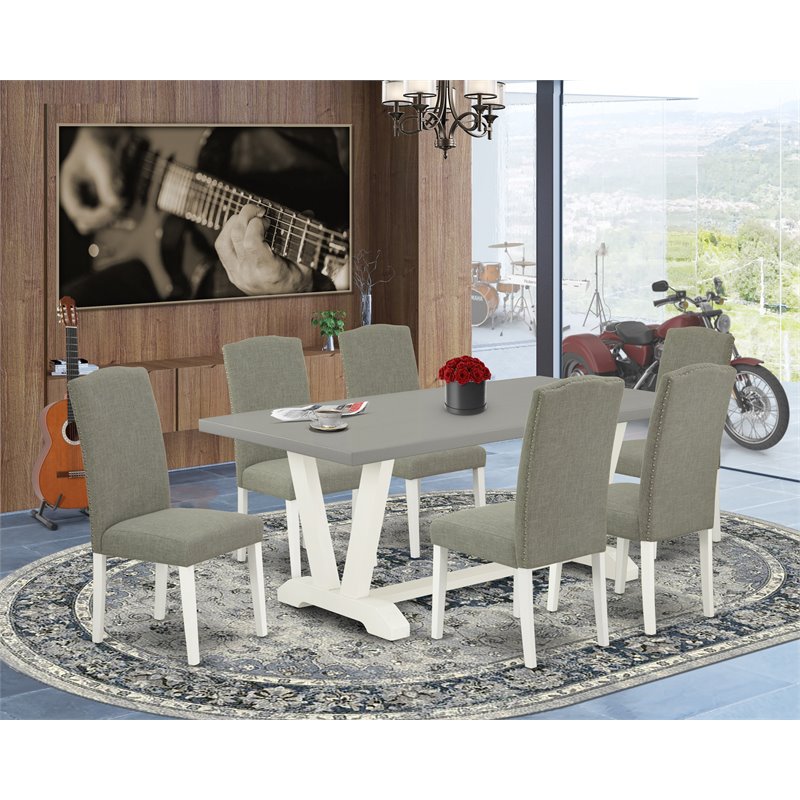 Pemberly Row 7-Piece Dining Set with White Table and Dark Shitake Chairs