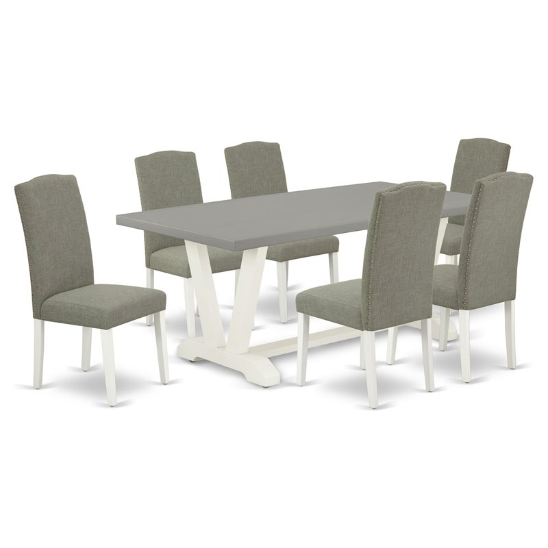 Pemberly Row 7-Piece Dining Set with White Table and Dark Shitake Chairs